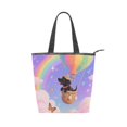 thumbnail image 1 of Zipper canvas bag large capacity large size practical handbag durable Canvas with leather material Black Dog in A Balloon, 1 of 7