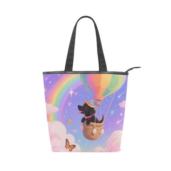 Zipper canvas bag large capacity large size practical handbag durable Canvas with leather material Black Dog in A Balloon