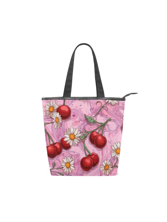 Zipper canvas bag large capacity large size practical handbag durable Canvas with leather material Cherry Fruit