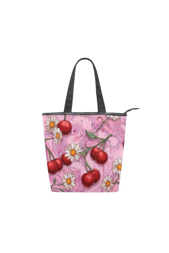 Zipper canvas bag large capacity large size practical handbag durable Canvas with leather material Cherry Fruit