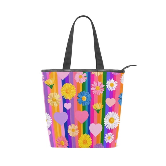 Zipper canvas bag large capacity large size practical handbag durable Canvas with leather material Colorful Daisies