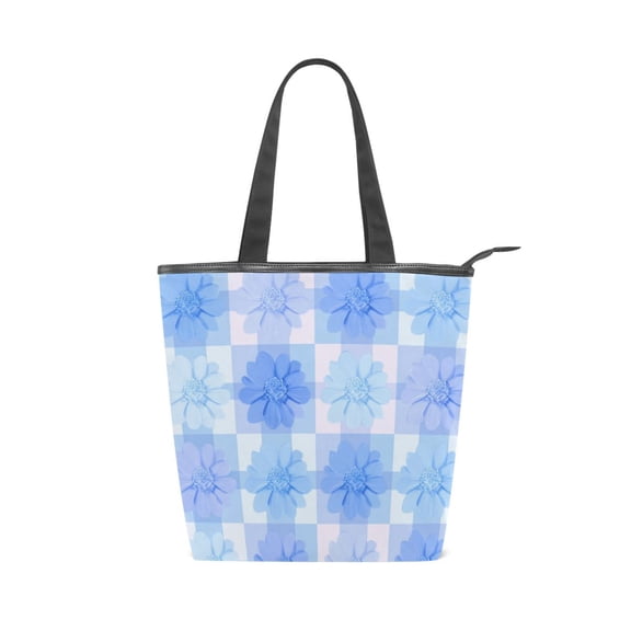 Zipper canvas bag large capacity large size practical handbag durable Canvas with leather material Cute Blue Gingham Flowers