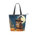 thumbnail image 1 of Zipper canvas bag large capacity large size practical handbag durable Canvas with leather material Cute Magic Owl, 1 of 7