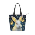 thumbnail image 1 of Zipper canvas bag large capacity large size practical handbag durable Canvas with leather material Cute Rabbit and Butterfly, 1 of 7