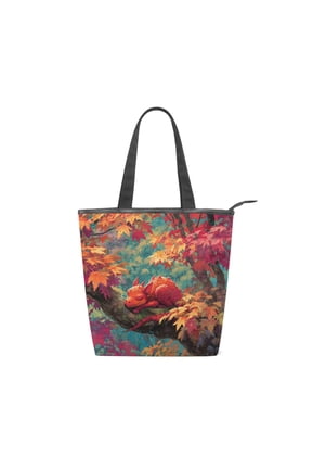 Zipper canvas bag large capacity large size practical handbag durable Canvas with leather material Cute Red Dragon at Rest