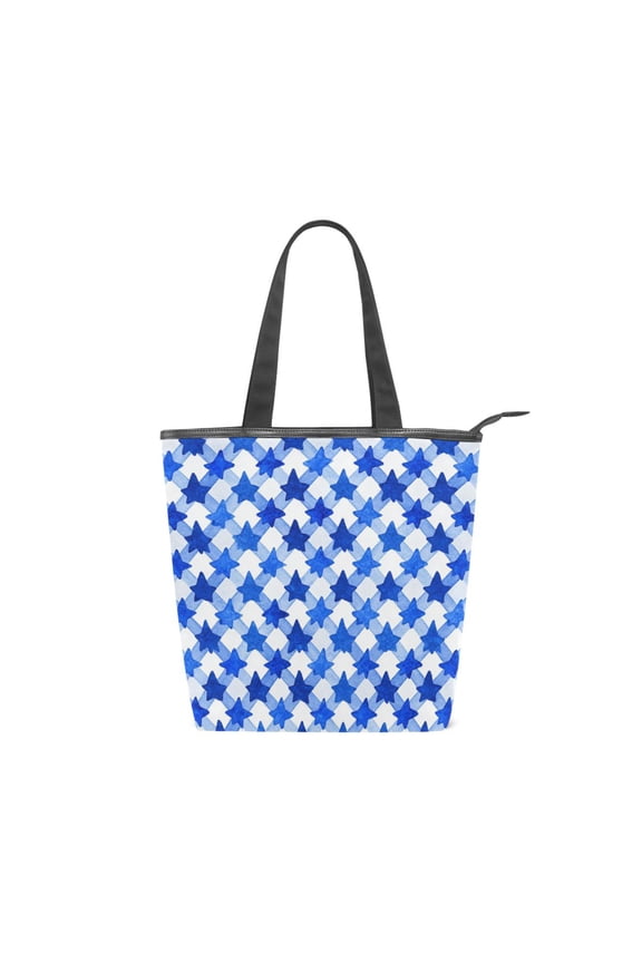 Zipper canvas bag large capacity large size practical handbag durable Canvas with leather material Dark Blue Five-pointed Star