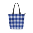 thumbnail image 1 of Zipper canvas bag large capacity large size practical handbag durable Canvas with leather material Deep Blue Checkered, 1 of 7