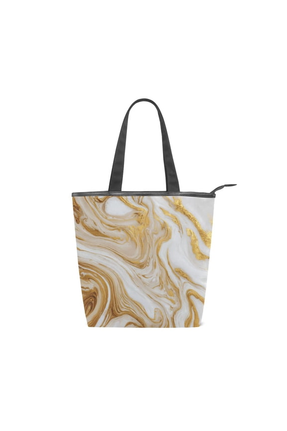 Zipper canvas bag large capacity large size practical handbag durable Canvas with leather material Golden Curved Marble
