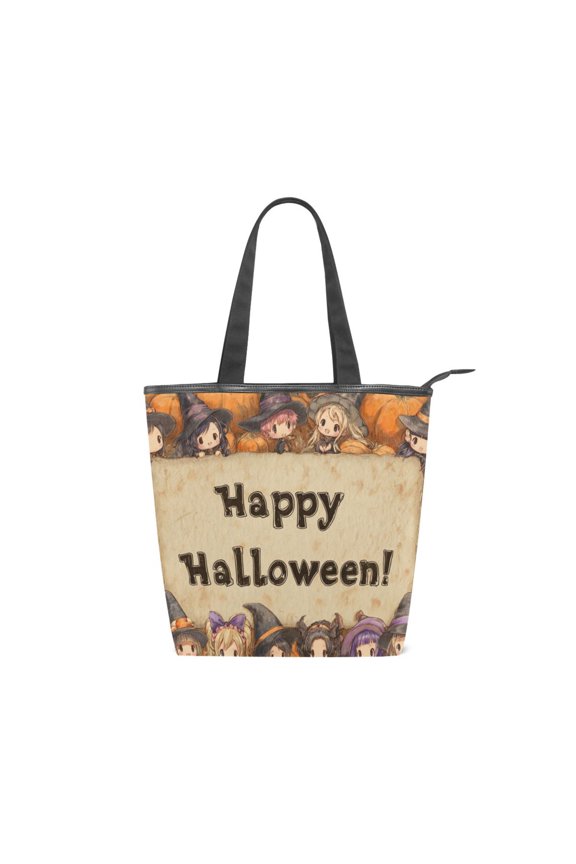 Zipper canvas bag large capacity large size practical handbag durable Canvas with leather material Kawaii Happy Witches