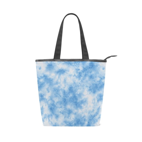 Zipper canvas bag large capacity large size practical handbag durable Canvas with leather material Light Blue Tie-dye Pattern