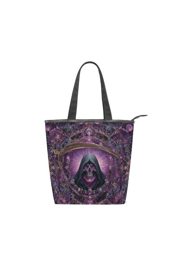 Zipper canvas bag large capacity large size practical handbag durable Canvas with leather material Magic Death Summoning
