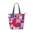 thumbnail image 1 of Zipper canvas bag large capacity large size practical handbag durable Canvas with leather material Pink and Purple Record Pattern, 1 of 7