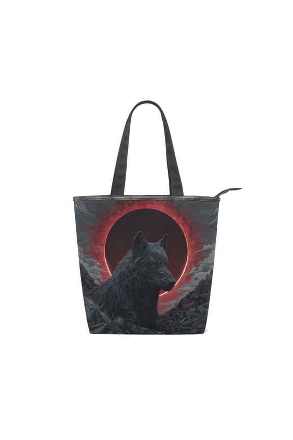 Zipper canvas bag large capacity large size practical handbag durable Canvas with leather material Red Sun Lone Wolf
