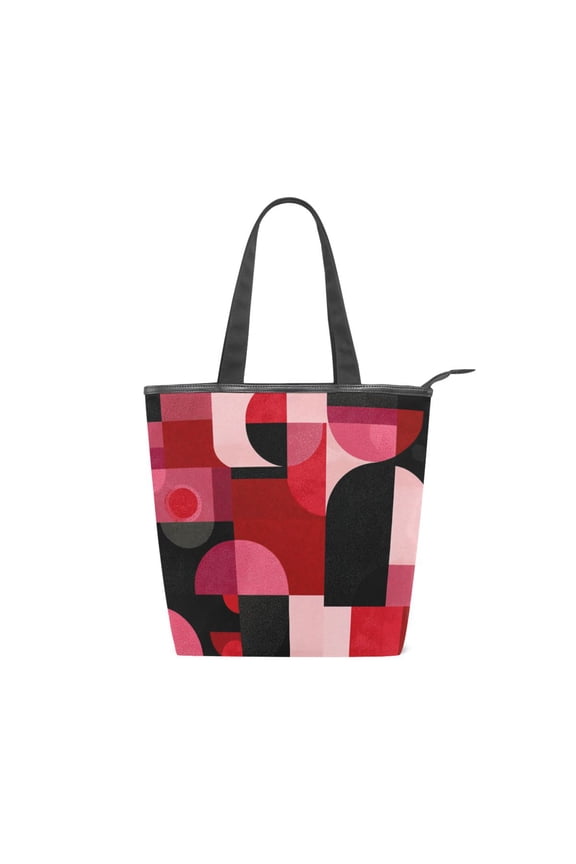 Zipper canvas bag large capacity large size practical handbag durable Canvas with leather material Red and Black Record Pattern