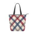 thumbnail image 1 of Zipper canvas bag large capacity large size practical handbag durable Canvas with leather material Red-blue Diagonal Lines, 1 of 7