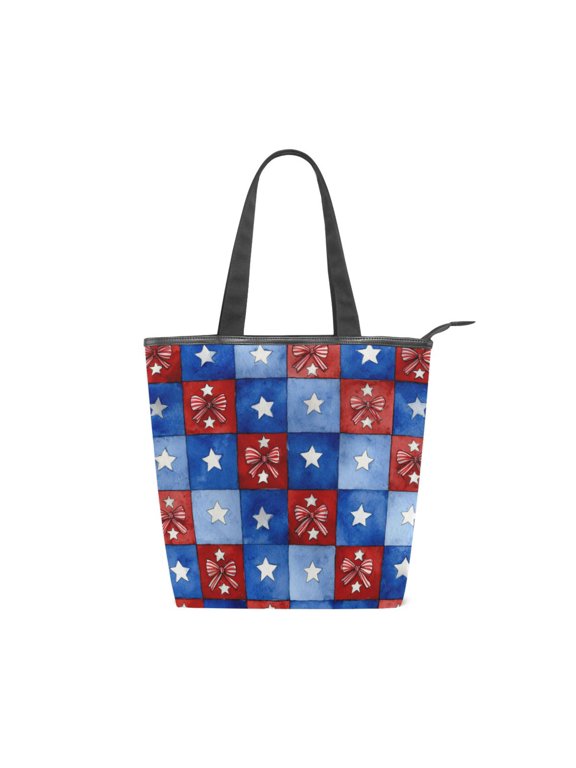 Zipper canvas bag large capacity large size practical handbag durable Canvas with leather material Retro Red Bows Pattern