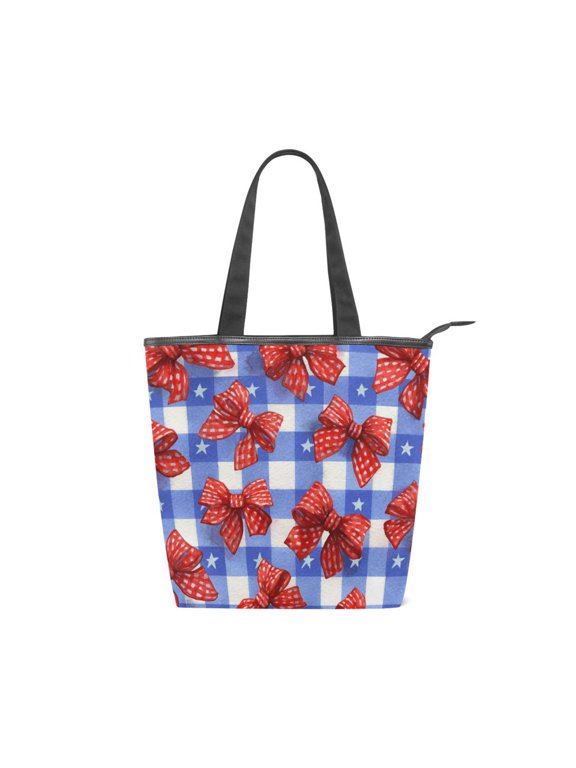 Zipper canvas bag large capacity large size practical handbag durable Canvas with leather material Retro Red Polka Dot Bows