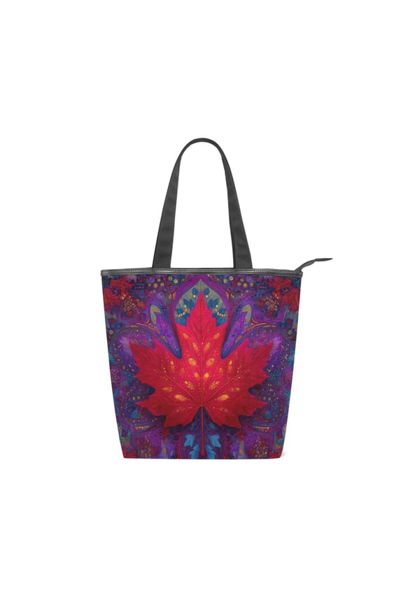 Zipper canvas bag large capacity large size practical handbag durable Canvas with leather material Sacred Maple Leaf