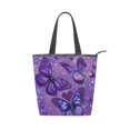 thumbnail image 1 of Zipper canvas bag large capacity large size practical handbag durable Canvas with leather material Shimmering Purple Butterflies, 1 of 7