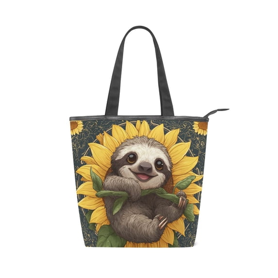 Zipper canvas bag large capacity large size practical handbag durable Canvas with leather material Smiling Happy Baby Sloth