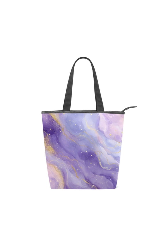 Zipper canvas bag large capacity large size practical handbag durable Canvas with leather material Soft Purple Marble Vortex