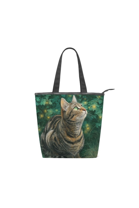 Zipper canvas bag large capacity large size practical handbag durable Canvas with leather material Tabby Cat