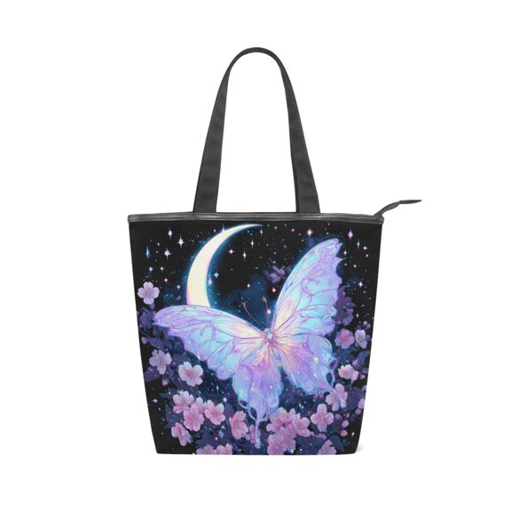 Zipper canvas bag large capacity large size practical handbag durable Canvas with leather material Transparent Beautiful Butterfly