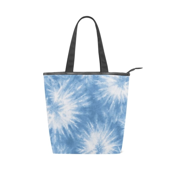 Zipper canvas bag large capacity large size practical handbag durable Canvas with leather material Warm Blue Tie-dye Pattern