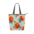 thumbnail image 1 of Zipper canvas bag large capacity large size practical handbag durable Canvas with leather material Yellow-orange Roses Pattern, 1 of 7