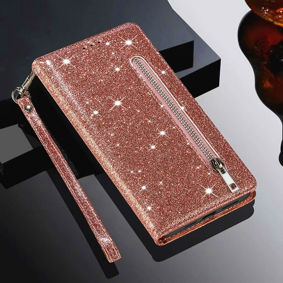 Zipper flip wallet glitter leather phone case for iPhone 16 pro max 15 plus 14 13 mini 12pro 11 with card slots cover