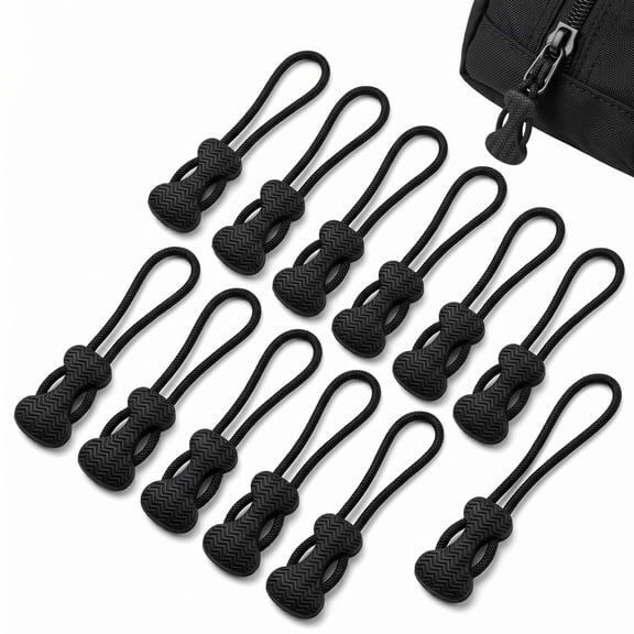 JOINJOYQUE 12 Pack Zipper Pulls, Wide TPU Easy Grip Zip Pull Tabs for Gloves Use, Heavy Duty Zipper Extensions for Backpacks, Jackets and Outdoor Gear,Black