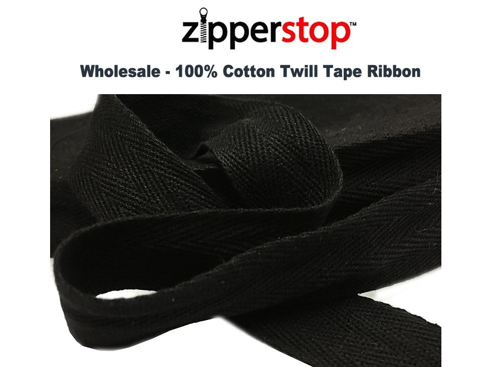 ZipperStop Wholesale - 100% Cotton Twill Tape Ribbon 100 YDS/ROLL Made in the USA (3/4", Black)