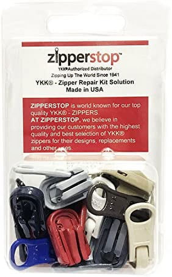 ZipperStop Wholesale Distributor YKK Zipper Repair Kit Solution, YKK #5  Molded Reversible Fancy Pulls Vislon Slider Made in USA (Assorted Color  10pcs) 