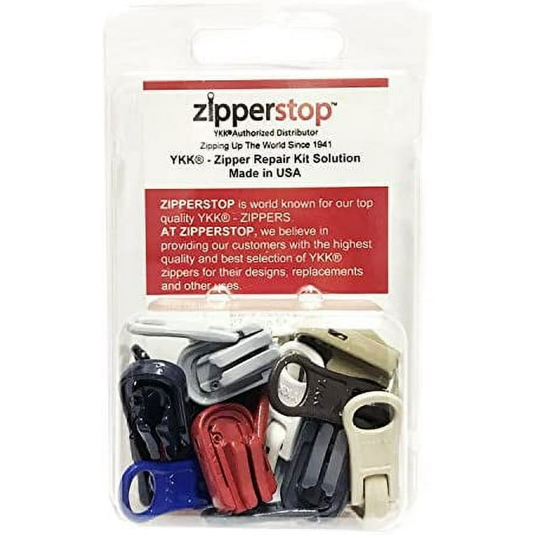 Zipperstop Wholesale Distributor YKK Zipper Repair Kit Solution, YKK #5 Molded Reversible Fancy Pulls Vislon Slider Made in USA (Assorted Color 10pcs)