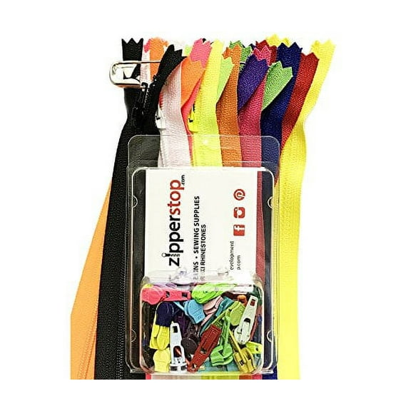 ZipperStop Wholesale - Zipper Repair Kit Solution #3 Coil YKK Brand Slider use in Sewing or Jewelry -Choice of Brights, Neutrals, or Mix (YKK Bright Set - 12pcs 22 inches Zippers / 30 Pulls)