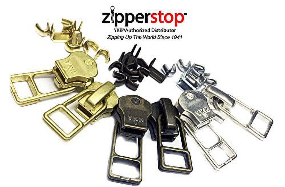  ZipperStop Wholesale - Zipper Repair Kit Solution YKK #5  Assorted Metal Bell Pull Sliders with Top-Bottom Stoppers Made in USA in  CLAMSHELL BOX W/HANGER (Antique - 5 sliders) : Arts, Crafts