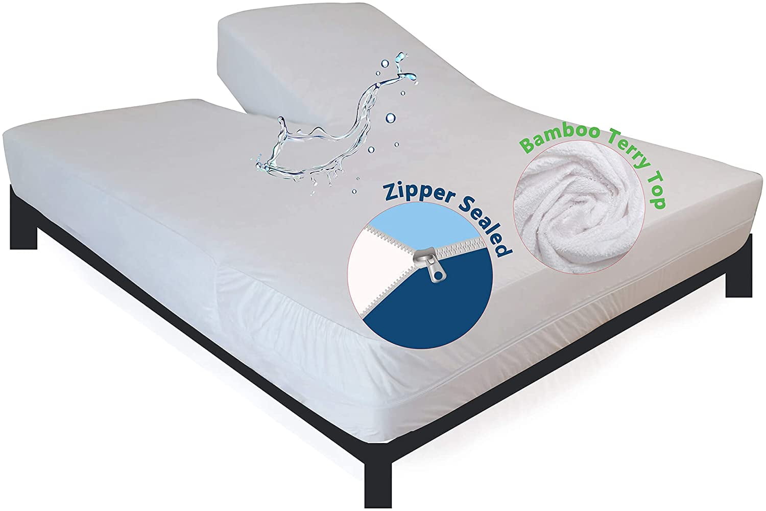 Zippered 32" Split Top King Mattress Protector for Adjustable Bed with