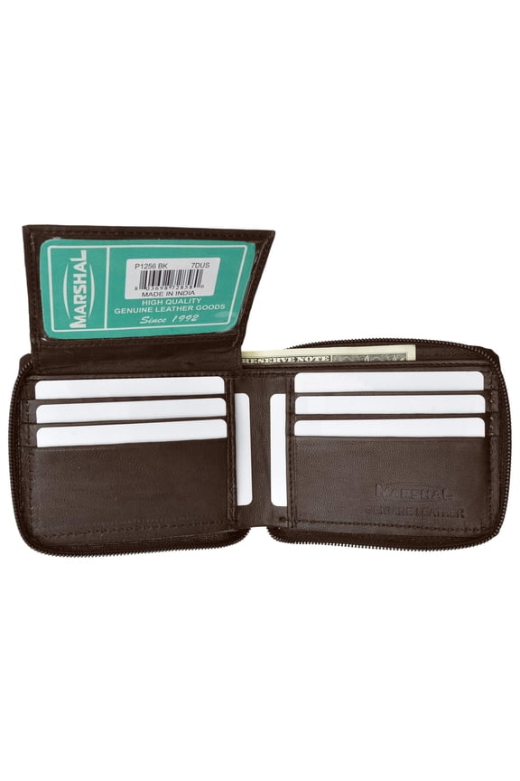 Zippered Bifold Men's Wallet Deluxe Credit Card Flip Genuine Lamb Leather P 1256 (C)