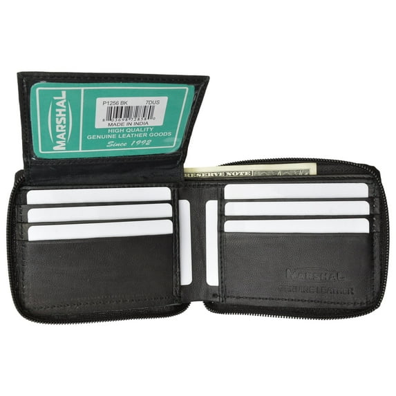 Zippered Bifold Men's Wallet Deluxe Credit Card Flip Genuine Lamb Leather P 1256