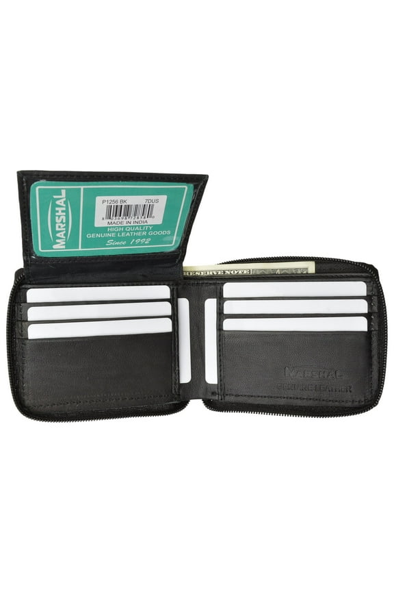 Zippered Bifold Mens Wallet Deluxe Credit Card Flip Genuine Lamb Leather P 1256 (C) Brown