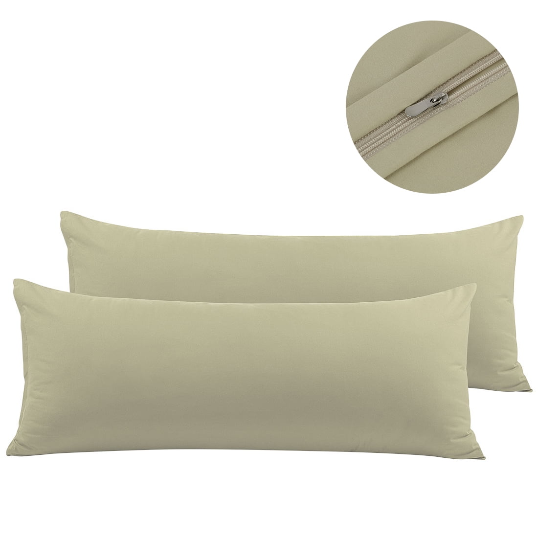 PiccoCasa Zippered Body Pillow Cover Microfiber Silky-Soft Standard Khaki
