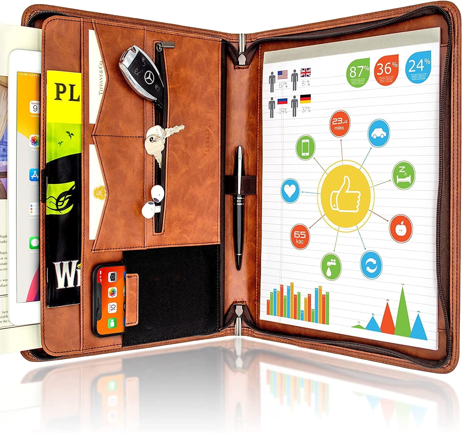 Zippered Brown Padfolio Portfolio - Zippered Brown Padfolio Portfolio Binder Interview Resume Document Organizer Binder Organizer IPad Tablet Phone Business Cards Faux Leather Data Case 301b60c4 B059 41bc 8e16 2f554d8ab6cf.38b48e97273b62b61486a96abf4ee8c0 