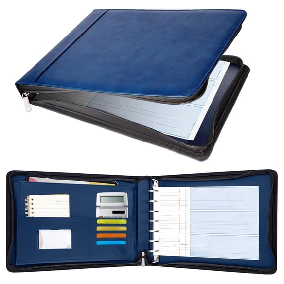Zippered Business Check Binder Portfolio, Check Book Binder Cover for Built-in Storage Organizer