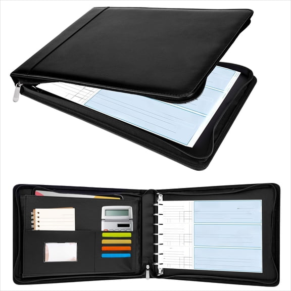 Zippered Business Check Binder Portfolio, Check Book Binder Cover for Built-in Storage Organizer