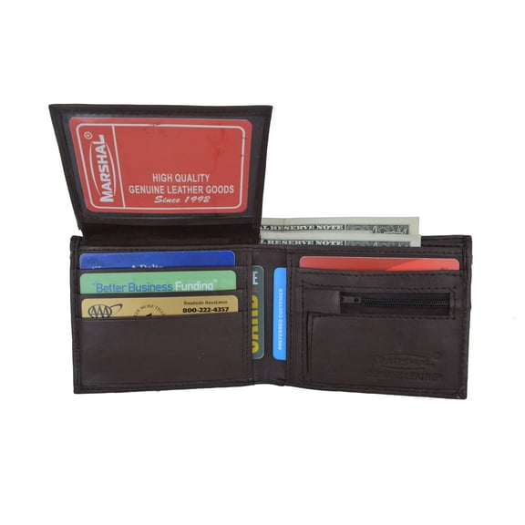 Zippered Change Pocket Leather Bifold Mens Wallet 1653