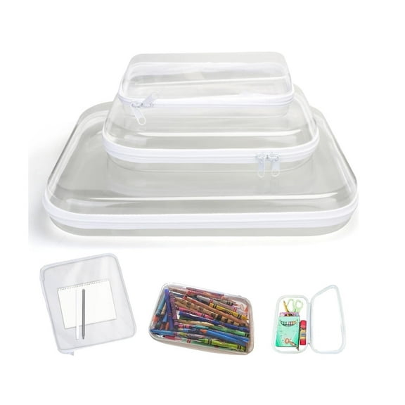 Zippered Clear Hard Cases for Snacks,3Pcs Travel Makeup Cosmetic Bag, Portable Waterproof Organizer Bin for Toy Storage,Organizer Bags