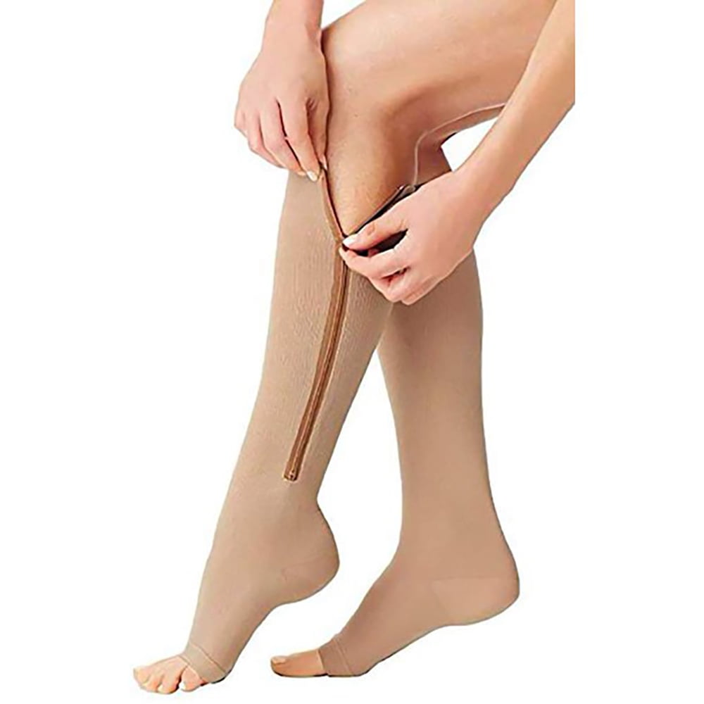 Zippered Compression Socks Medical Grade – Firm, Easy-On, Knee High, Open  Toe, Best Stockings for Men and Women - Varicose Veins, Post Surgery,  Edema