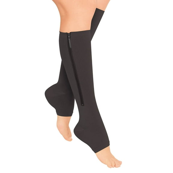 Zippered Compression Stockings, Black, S/M