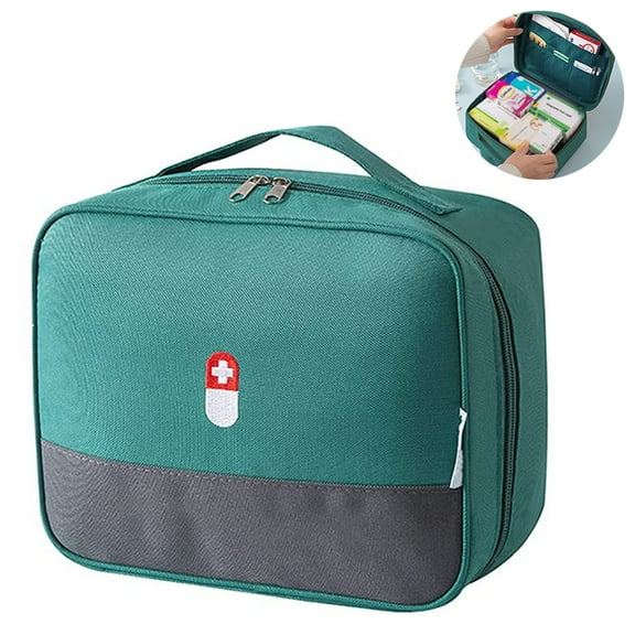Zippered First Aid Bag Medication Organizer Emergency Empty Pouch Carrier with Oxford Cloth Travel Medicine Pill Case with Handle Medical Embroidered Bags锛圖oes not contain medical supplies锛?ACTIVE