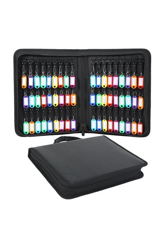 Zippered Key Case, Portable Key Organizer with Handle, Waterproof & Fireproof Key Binder with 54 Hooks and Tags